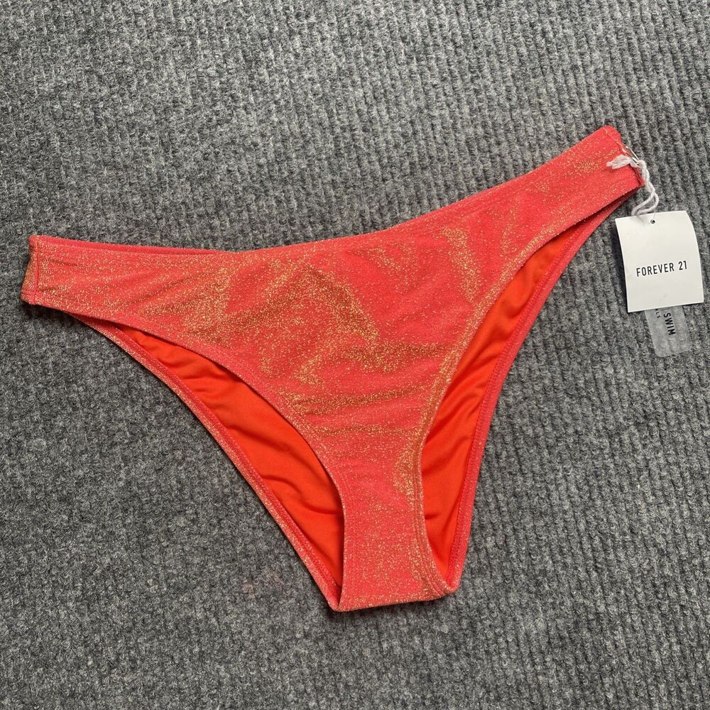 Forever 21 Swimwear Size XL Bikini Bottom Tomato Orange Gold Metallic NEW